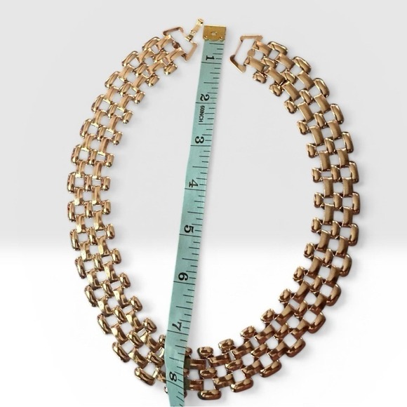 Gold Tone Multi-Row Statement Necklace | Chunky Collar Necklace | New - Picture 4 of 5